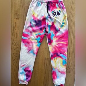Retro Multicolor Tie-Dye Unisex Sweatpants Size XL Panda Athleisure Stretch